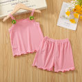 DSstyles 2-Piece Girls Summer Outfits Solid Color Sleeveless Tank Top Shorts Two-piece Set For 1-6 Years Old Kids. 