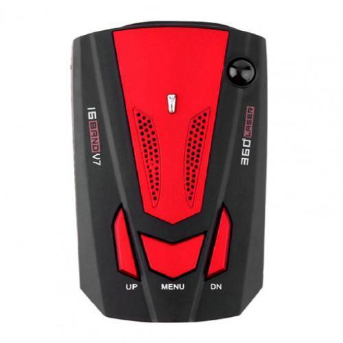 Car Radar Detector 360 Degrees Speed Radar Long Range Voice Alert Laser Radar Detector V7/12V Speed Voice Alarm for Vehicles-Red