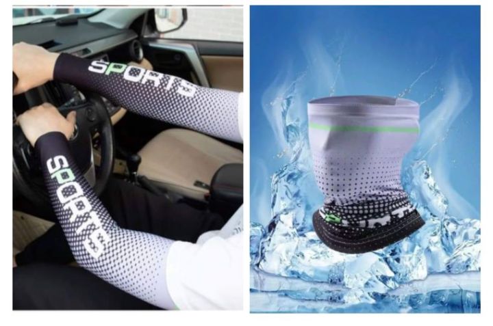 [111Tk Deal] 1 Set Outdoor Sports Sun Protection Sleeves And Bandana Face Mask For Cooling Arm Covers For  cycling Running & Driving UV Protection