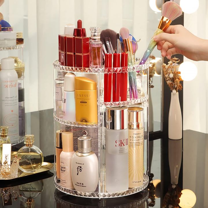 Makeup%20Organizer,%20360%20Degree%20Rotating%20Adjustable%20Cosmetic%20Organizer%20Makeup%20Storage%20Carousel%20Brush%20Lipstick%20Holder%20for%20Bathroom%20Vanity,%20Multi-Function%20and%20Large%20Capacity,%20Rhombic%20Pattern%20-%20Image%204