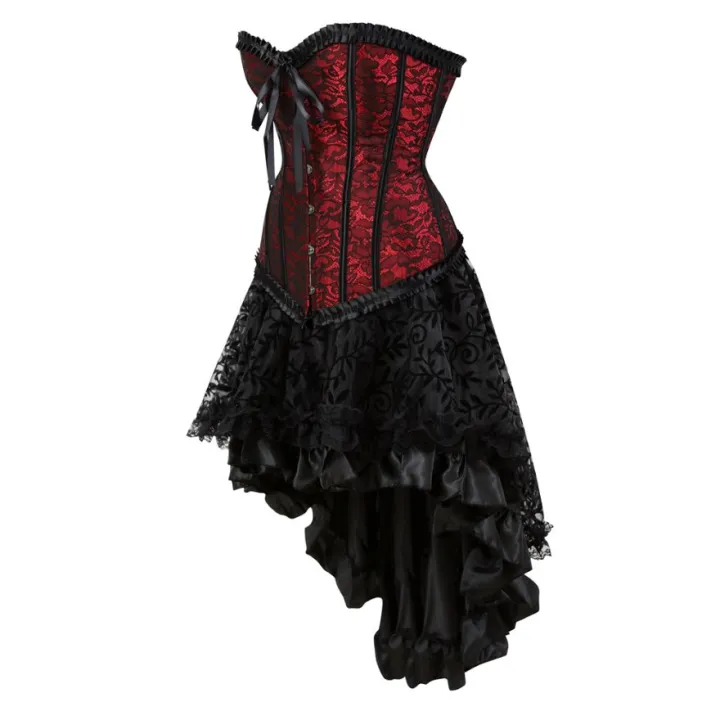 Women%20Lace%20Floral%20Corset%20Dress%20Victorian%20Vintage%20Corset%20Top%20Waist%20Cincher%20Bustier%20Gothic%20Asymmetrical%20Skirt%20Set%20Plus%20Size%20-%20Image%202