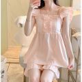 Women's Sling Pajamas Summer Woven Cotton2023New Sweet Women's Sweet Dried Shrimp Powder Two-Piece Suit Summer. 
