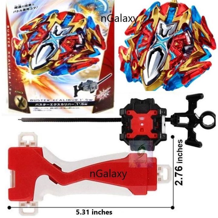 Beyblade Burst B 120 Ultimate Battle Set: Buster Xcalibur with Battling String Launcher Burst Bey Launcher LR (Left & Right Turning) + String Launcher Grip Gold