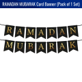 Ramadan Mubarak Card Banner - Eid Decorations, Black and Gold Ramadan Mubarak Banner for Eid Festival- (Pack of 1 Pcs). 