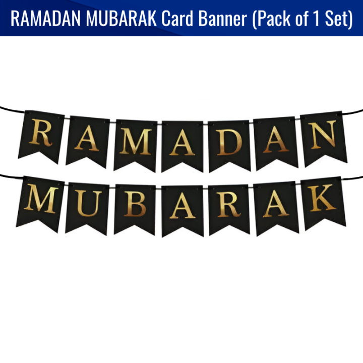 Ramadan Mubarak Card Banner - Eid Decorations, Black and Gold Ramadan Mubarak Banner for Eid Festival- (Pack of 1 Pcs)