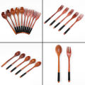Wooden Spoons Forks Set Japanese Style Wooden Utensils Set for Eating Wood Flatware Set Reusable (Black Cords,10 Pieces).
