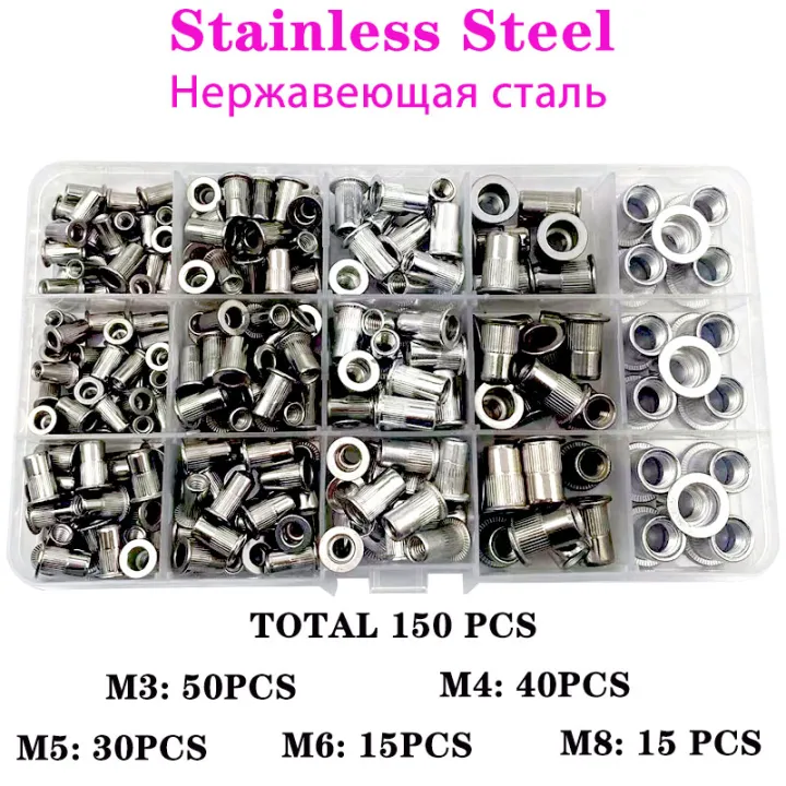 150%20Pcs%20Rivet%20Nut%20Thread%20Insert%20Stainless%20Steel%20Rivet%20Nut%20With%20Threaded%20Retainer%20Mechanical%20Tools%20Clamping%20Lever%20Rivet%20Nut%20Set%20-%20Image%205