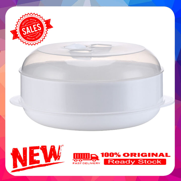 Round Single/Double Tier Microwave Food Steamer Kitchen Veggies Fish Cookware