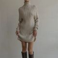 White Knitted Dress Turtleneck Long Sleeve Oversized Sweater Dress Female Fashion Short Autumn Winter Dresses For Women 2023.