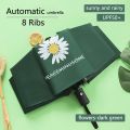 MOONBIFFY Fully Automatic UV Umbrella Daisy Sunscreen Sunshade Umbrella 3-fold 8 Ribs Sunny Rain Day Folding Parasol Umbrella. 