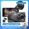 TOHAYIE 1080P 4 inch Car Camera 170° Wide Angle 24H Parking Monitoring Dash Cam HD DVR Dual Driving Recorder with Rear Camera (with 8G TF Card). 