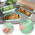 Triple Layered Bento Style Box Eco-Friendly Lunch Box With Cutlery Kids & Adults Wheat Straw Dinnerware Food Storage Container. 