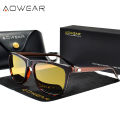 AOWEAR HD Night Vision Glasses Men Aluminium Yellow Lens Sunglasses Men Polarized Night Safe Driving Goggles Oculos Gafas De Sol.