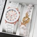 Imported High-quality 2pcs Women's Quartz Watch Set Ladies Silicone Strap Wristwatch and Bracelet Girl Waterproof Casual Watches.