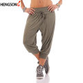 Women Casual Harem Pants Solid Loose Joggers 3/4 Pants Female Capri Pants Calf-Length Drawstring Trousers Street Wear Trouser.