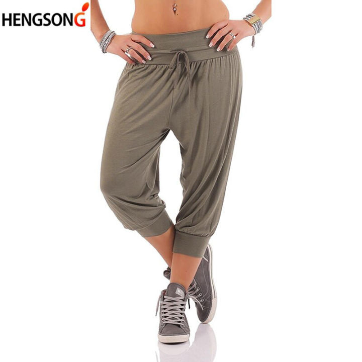 Women%20Casual%20Harem%20Pants%20Solid%20Loose%20Joggers%203/4%20Pants%20Female%20Capri%20Pants%20Calf-Length%20Drawstring%20Trousers%20Street%20Wear%20Trouser%20-%20Image%202