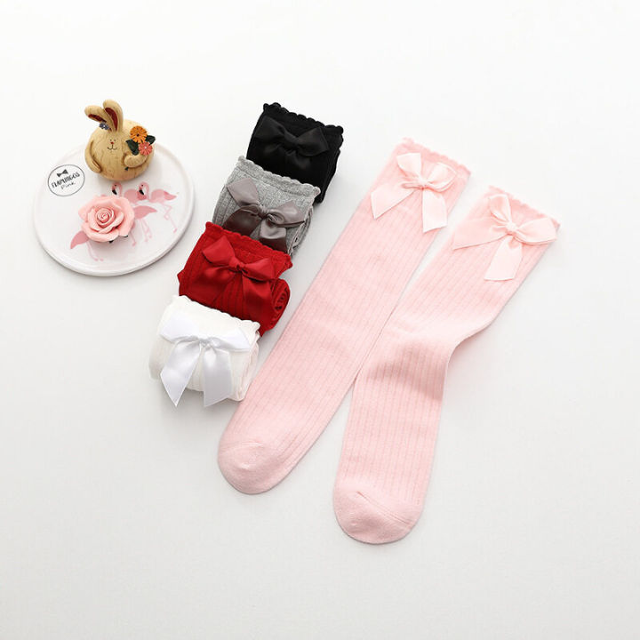 I%20LOVE%20DAD%20Elegant%20Bow%20Girl%20Knee-high%20Socks%20Solid%20Color%20Striped%20Stockings%20Children's%20Princess%20Style%20Socks%20Korean%20Style%20-%20Image%202
