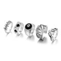 Enacolor 5Pcs/Set Retro Silver 8 Poker Ring Vintage Spades Solitaire Creative Personality Joint Rings Set Accessories.