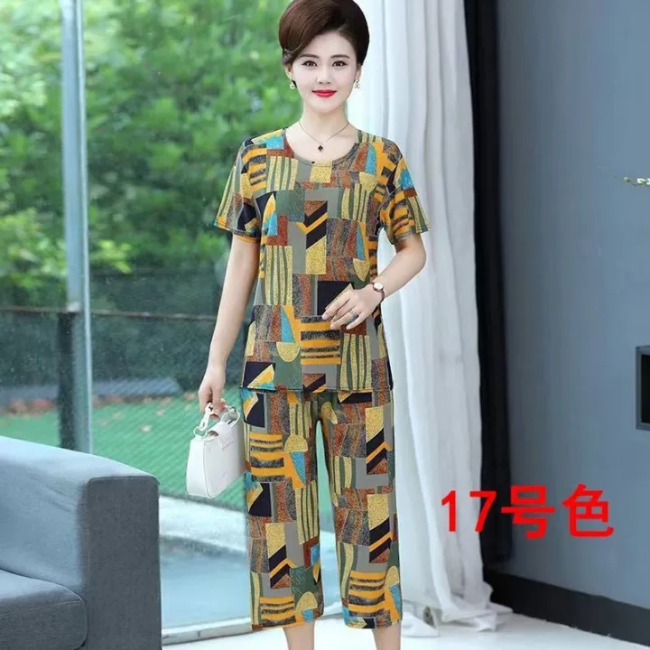 Mom's%20Summer%20Ice%20Silk%20Suit%20Middle-Aged%20and%20Elderly%20Women's%20Clothing%20Two-Piece%20Suit%20Grandma's%20Clothes%20Summer%20Clothes%20for%20the%20Elderly%20Women's%20Summer%20-%20Image%204