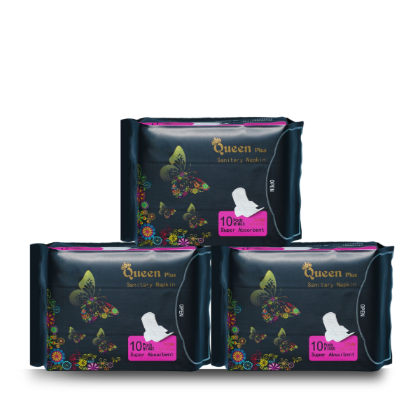 Queen Plus Sanitary Napkin - Wings system - Ultra Thin - 100% Cotton - Combo of 3 Pack - 30 Pads