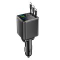 7-In-1 Retractable Car Charger with Digital Voltmeter USB+PD Port Fast Charging Cable.