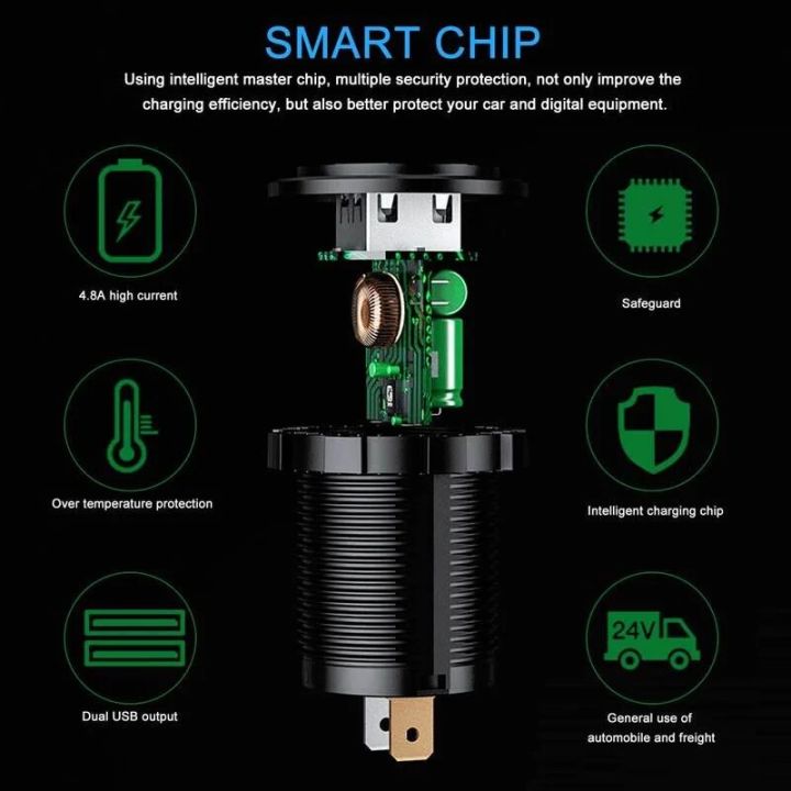 Quick%20Charge%203.0%20Dual%20USB%20Fast%20Car%20Charger%20Socket%20Accessories%20Waterproof%2012V/24V%20QC3.0%20Power%20Outlet%20with%20Touch%20Switch%20Led%20Light%20-%20Image%204