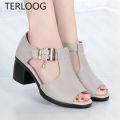 Women Sandals Summer New Med Heels Peep Toe Shoes Slippers Desiger Pu Casual Wedding Pumps Shoe Woman. 