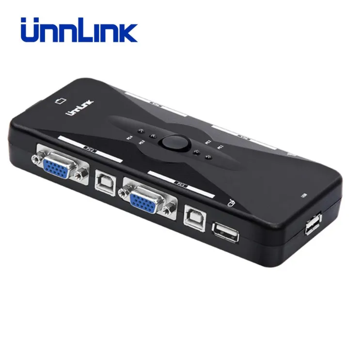 【VisioN Shop】Unnlink 4 Port VGA KVM Switch 4X1 USB 2.0 Hub Box Selector Adapter USB 2.0 KVM 4 In 1 Out VGA for 4 Hosts Computer Laptop PC