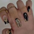 24Pcs Mid-length French False Nail with Diamond Gradient Square Press on Nails Flower Design Nail Wearable Manicure Tools.