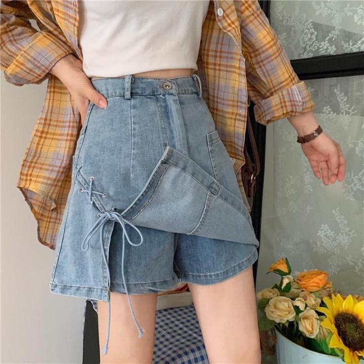 Women Mini Pant Skirts Clothing Denim Wide Leg Shorty Woman Clothes for Teen Girls Hot Pants Korean Fashion Beach Jeans