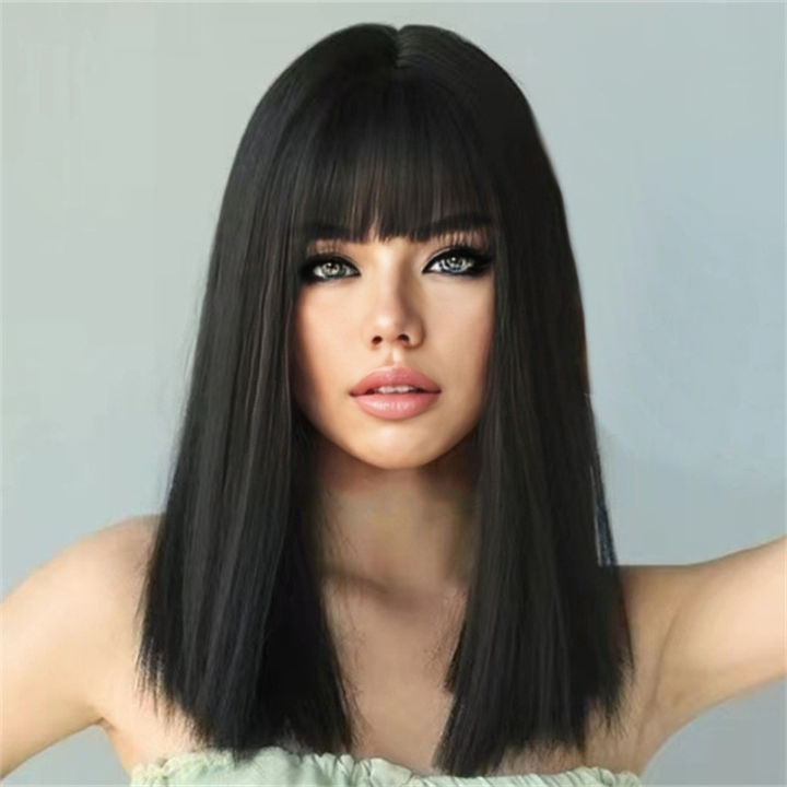 Temperament%20wig%20female%20medium%20long%20straight%20hair%20tail%20a%20cut%20black%20synthetic%20high%20temperature%20silk%20whole%20head%20cover%20-%20Image%205