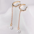 Fashion Korean Vintage Non-piercing Pearl Tassel Ear Hook Long Hanging Drop Earrings Jewellery Gift For Women. 