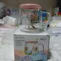 Cute Fruity Mug Glass Mug unicorn print with Spoon and ABS plastic Lid.