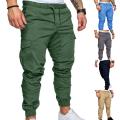 Men Casual Solid Colorckets Waist Drawstring Ankle Tied Skinny Cargo Pants celana panjang pria salopette homme Trendy. 