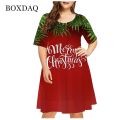 6XL Plus Size Women Clothing Red Christmas Elk Fashion Funny Cute Short Sleeve Print Dress X-Mas Snowman Snowflake Loose Dresses. 