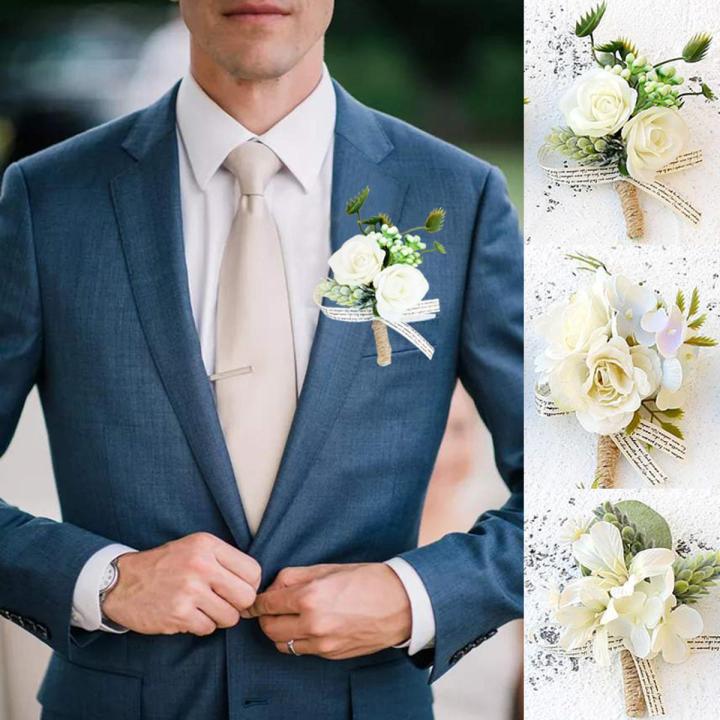 shenggao 1Pcs Bridal Artificial Rose Boutonniere Corsage Wedding Flowers Bouquet Groom Man Suit Party Decoration