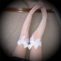 BruberryBe Women Summer White Lace Fishnet Stockings Thigh High Over Knee Socks Long Socks Hosiery Anime Lolita Socks Bow Stockings.
