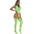 Women's Swimsuit High Cut Sleeveless Leotard Bodysuit with Thigh High Stockings Female Glossy Backless Beachwear Swimwear.