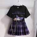 Sanrio Kuromi girl T-shirt short skirt suit 2022jk college style uniform girl suit short sleeve. 