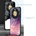 Biruiqu For Honor X9D Starry Colorful Tempered Glass Back Soft Silicone Edge Case Cover. 