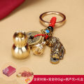 Brass hollow gourd keychain, cinnabar bottle on the lid copper gourd five emperor money key pendant factory direct supply.
