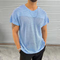 Knitting Hollow Out Breathable Thin T Shirt Mens Summer Fashion Pure Color Knitted T-shirts Men Casual O Neck Short Sleeve Tops.
