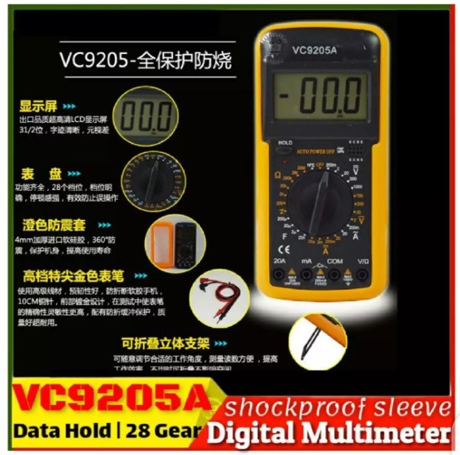 9205A%20Digital%20Multimeter%20%20Volts%20Amps%20Resistors%20Ohms%20Transisor%20Tester%20-%20Image%203