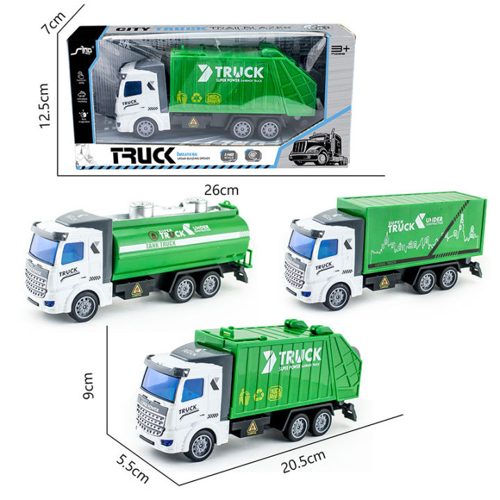 GC Kids Pull Back Car Model Simulation Container Sanitation Vehicle Garbage Truck Toys Engineering Vehicles For Kids Gifts