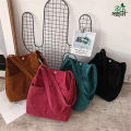 Trendy Top Handle With Outside Pocket Maroon Color Corduroy Tote Bag Shopping Bag/College/University Bag,Tote Bag.