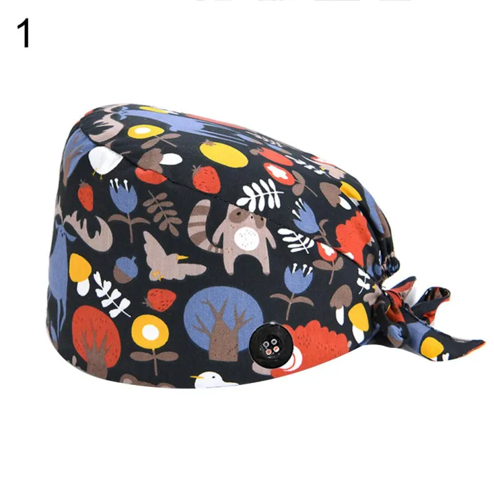 Sweat Absorbant Dust Proof Scrub Cap Buttons Adjustable Hat