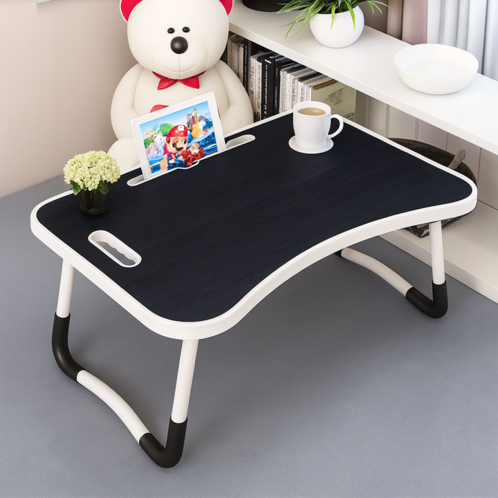 Multipurpose Portable Folding Laptop Table with Cup Holder " Multi-function and Removable Stand Folding Computer Laptop Desk Small Bed Desk Simple Dormitory Lazy Table Bed with Laptop Table with Holder Slot Portable