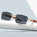 Rectangle Fashion Rimless Sunglasses for Women Men Gangster 90s Frameless Shades Retro Vintage Trendy Wooden Frame Eyewear.