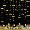 Gold 30th Happy Birthday Party Paper Banners Decorations Number 30 Year Old Circle Dots Twinkle Star Garlands Hanging Backdrops. 