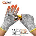 QearSafety Cut level 5 Protection Work Gloves, HPPE fiber Knitted, Sandy Orange Color Nitrile Palm Coated,Anti-slip, Flexible.